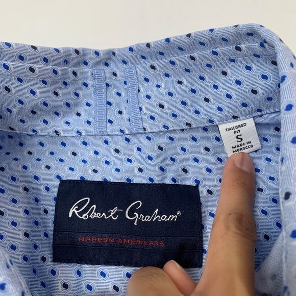 Robert Graham Shirt Mens S Small Tailored Fit Pacific Blue Cotton Printed - Picture 3 of 9